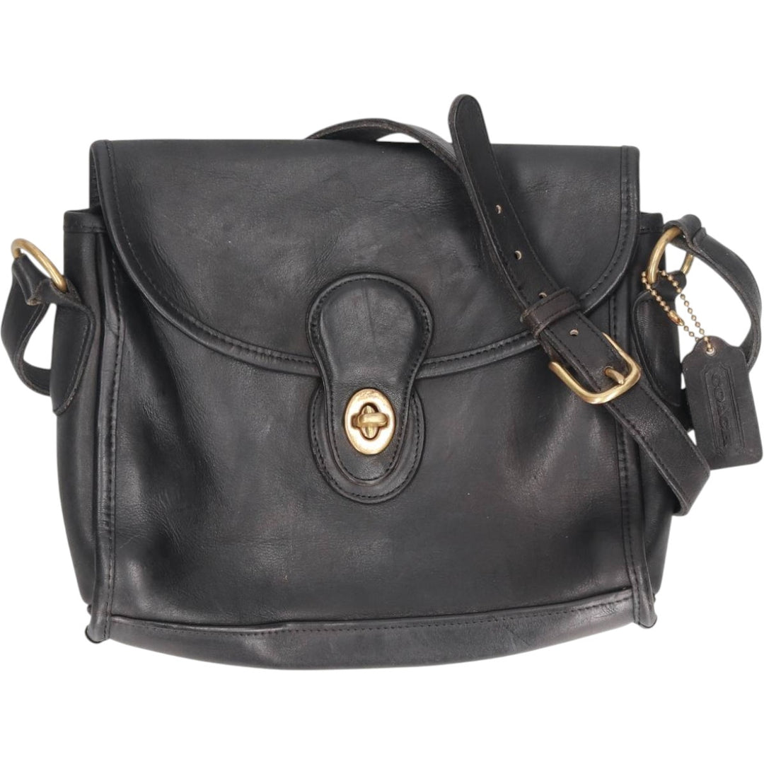 Vintage 1980'S Coach Old Coach Turnlock Shoulder Bag, Made in USA genuine leather black type Vintage Second Hand