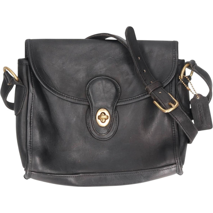 Vintage 1980'S Coach Old Coach Turnlock Shoulder Bag, Made in USA genuine leather black type Vintage Second Hand