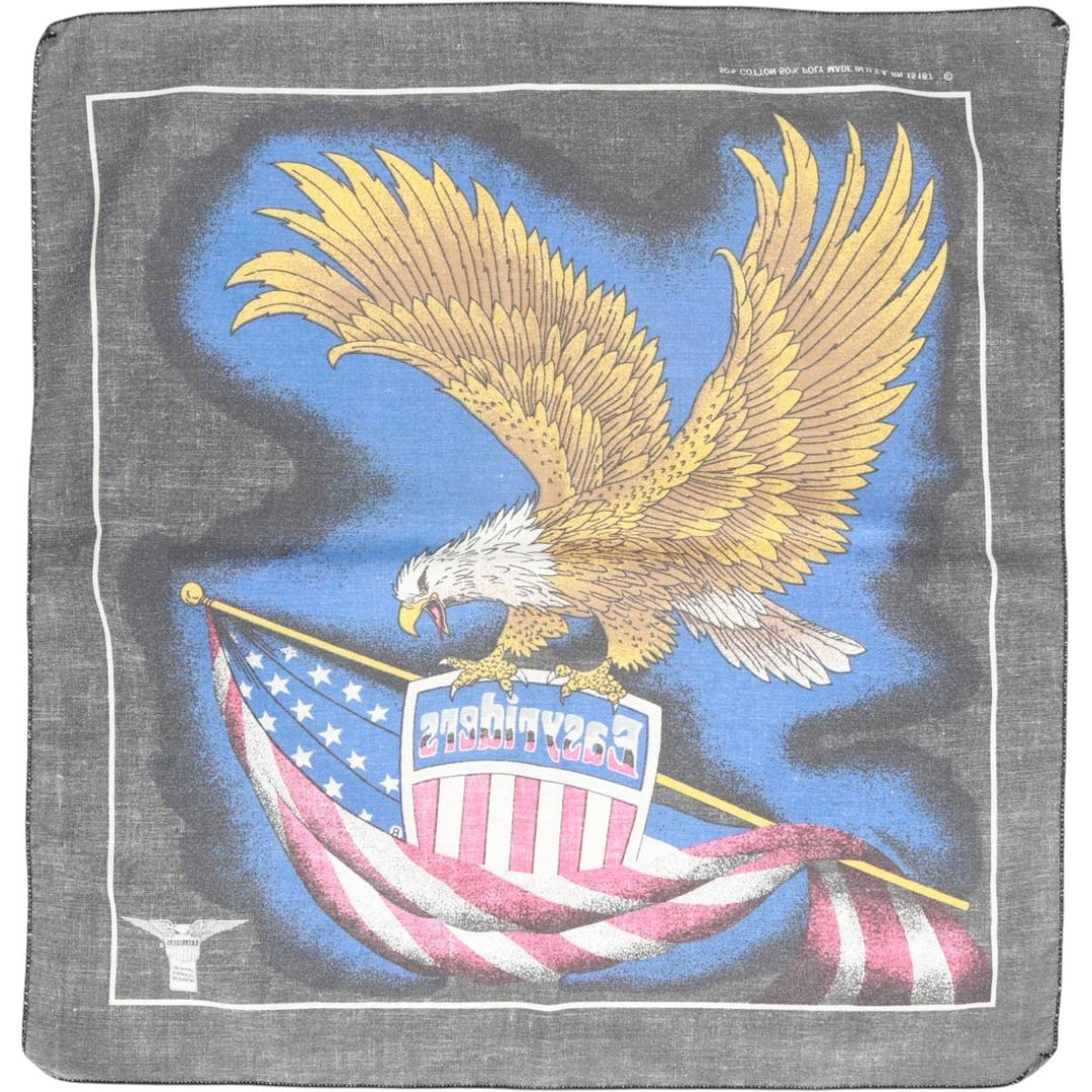 Vintage 80s-90'S Eagle Pattern Stars and Stripes Bandana, Made in USA cotton Charcoal Vintage Second Hand