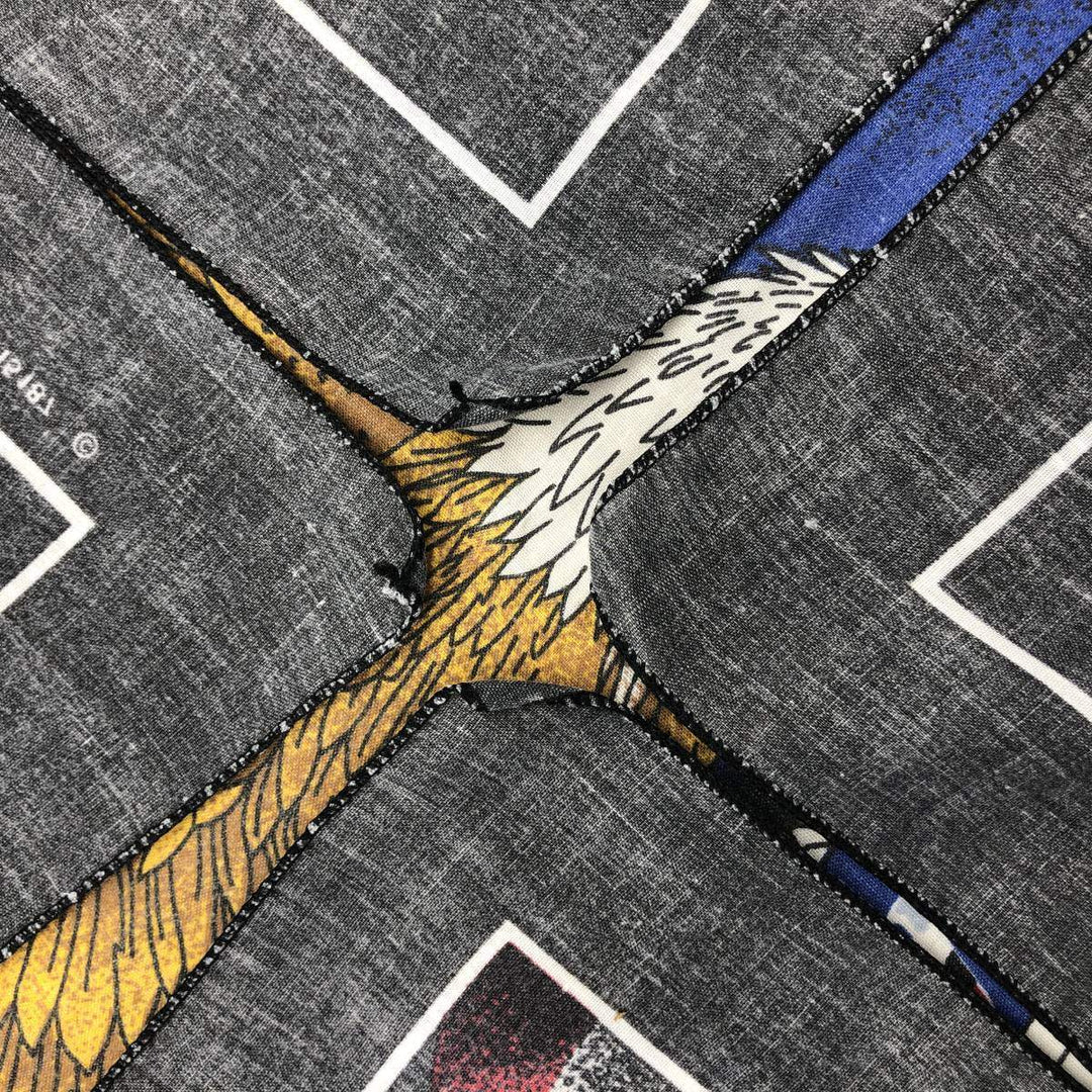 Vintage 80s-90'S Eagle Pattern Stars and Stripes Bandana, Made in USA cotton Charcoal Vintage Second Hand