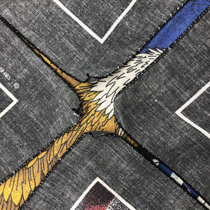 Vintage 80s-90'S Eagle Pattern Stars and Stripes Bandana, Made in USA cotton Charcoal Vintage Second Hand