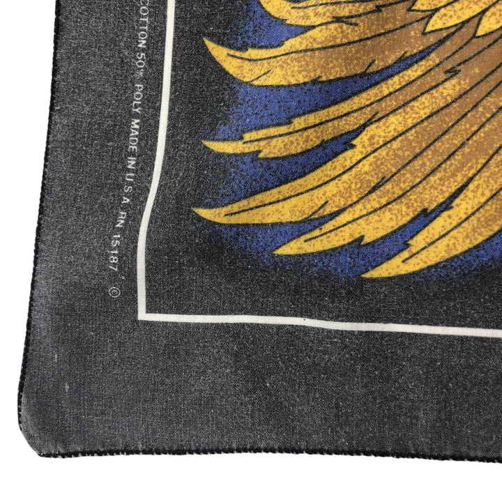 Vintage 80s-90'S Eagle Pattern Stars and Stripes Bandana, Made in USA cotton Charcoal Vintage Second Hand