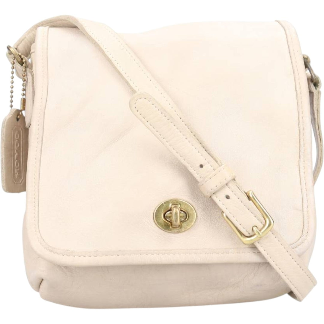 90'S Coach Old Coach Turnlock Shoulder Bag Vintage genuine leather ivory Vintage Second Hand