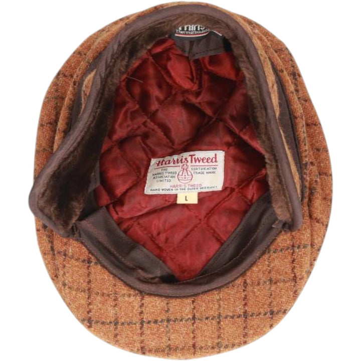 Vintage 1980s-1990'S Eddie Bauer Harris Tweed Check Pattern 2-Way Wool Hunting Cap, One Size Fits All unclear brown type Vintage Second Hand
