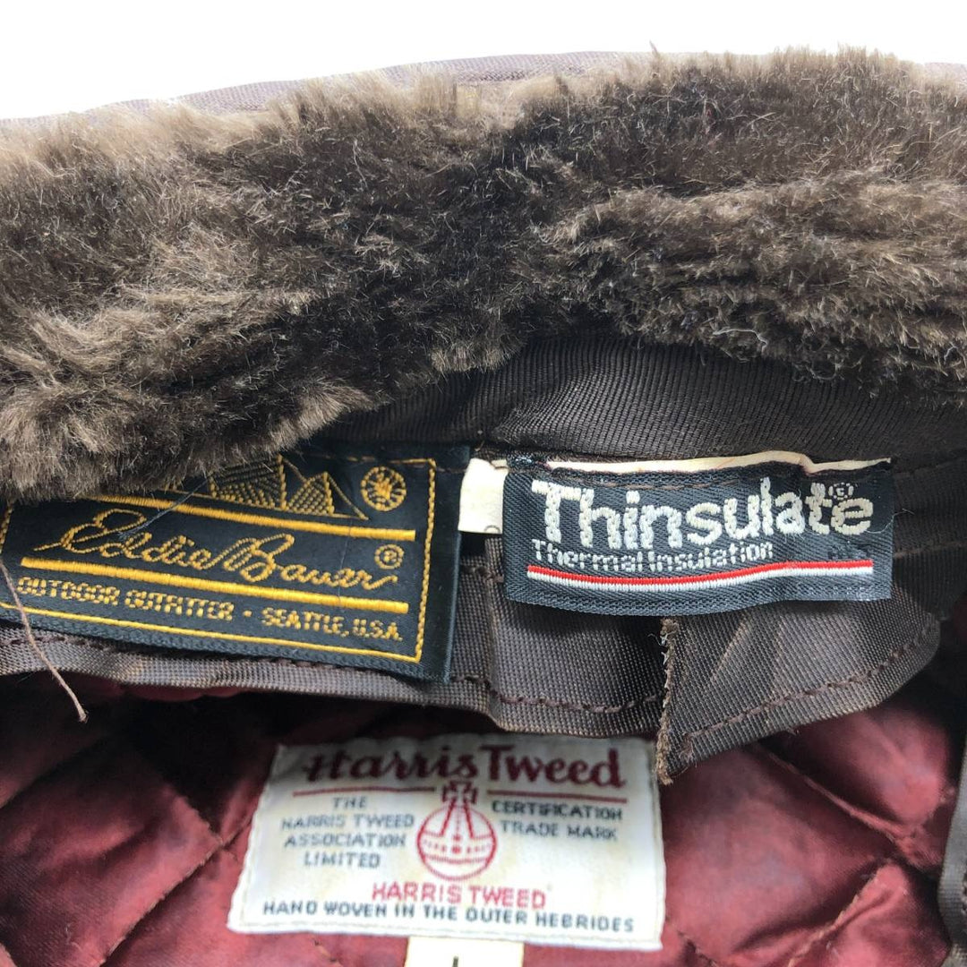 Vintage 1980s-1990'S Eddie Bauer Harris Tweed Check Pattern 2-Way Wool Hunting Cap, One Size Fits All unclear brown type Vintage Second Hand
