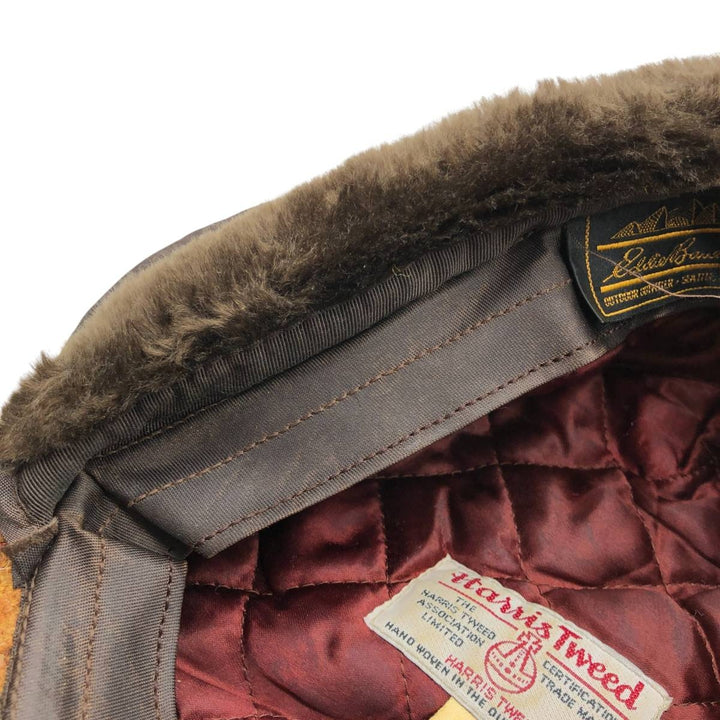 Vintage 1980s-1990'S Eddie Bauer Harris Tweed Check Pattern 2-Way Wool Hunting Cap, One Size Fits All unclear brown type Vintage Second Hand