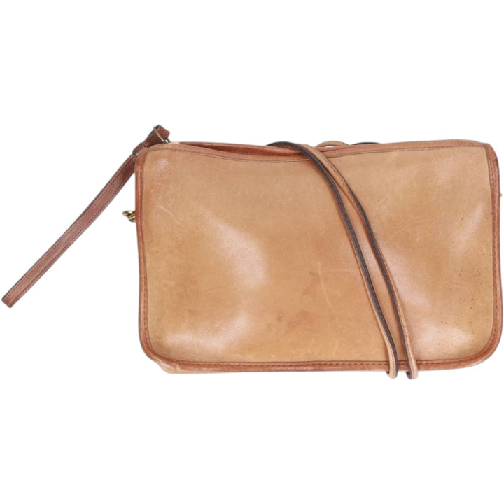 1970'S Coach 2-Way Clutch/Shoulder Bag, Made in USA, Vintage genuine leather Camel type Vintage Second Hand