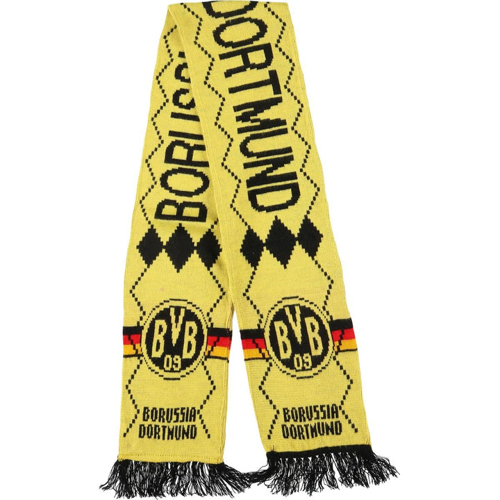 BUNDESLIGA BORUSSIA DORTMUND all-over print soccer scarf, made in the UK acrylic yellow type Vintage Second Hand