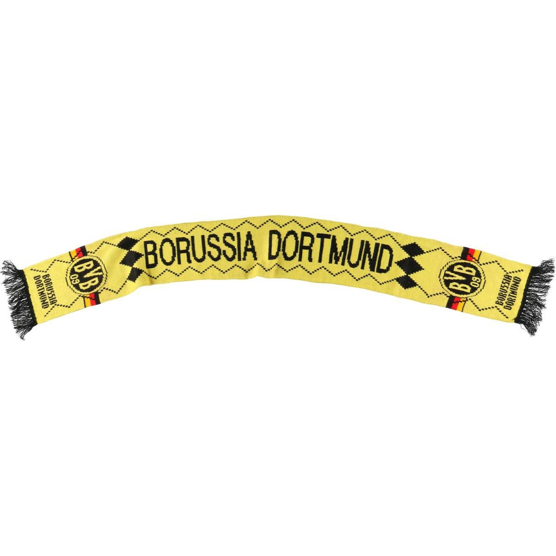 BUNDESLIGA BORUSSIA DORTMUND all-over print soccer scarf, made in the UK acrylic yellow type Vintage Second Hand