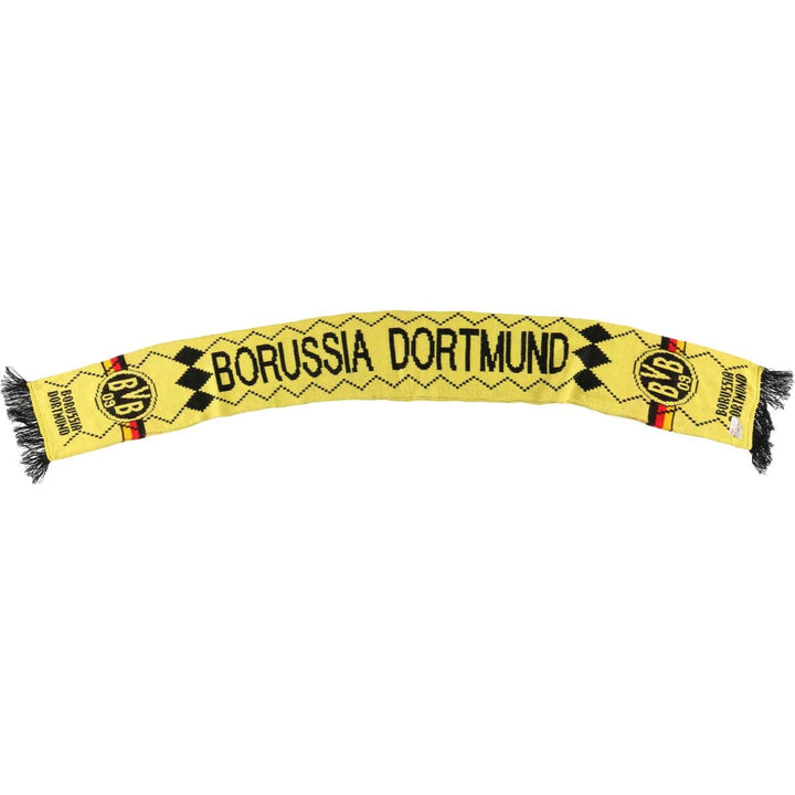 BUNDESLIGA BORUSSIA DORTMUND all-over print soccer scarf, made in the UK acrylic yellow type Vintage Second Hand