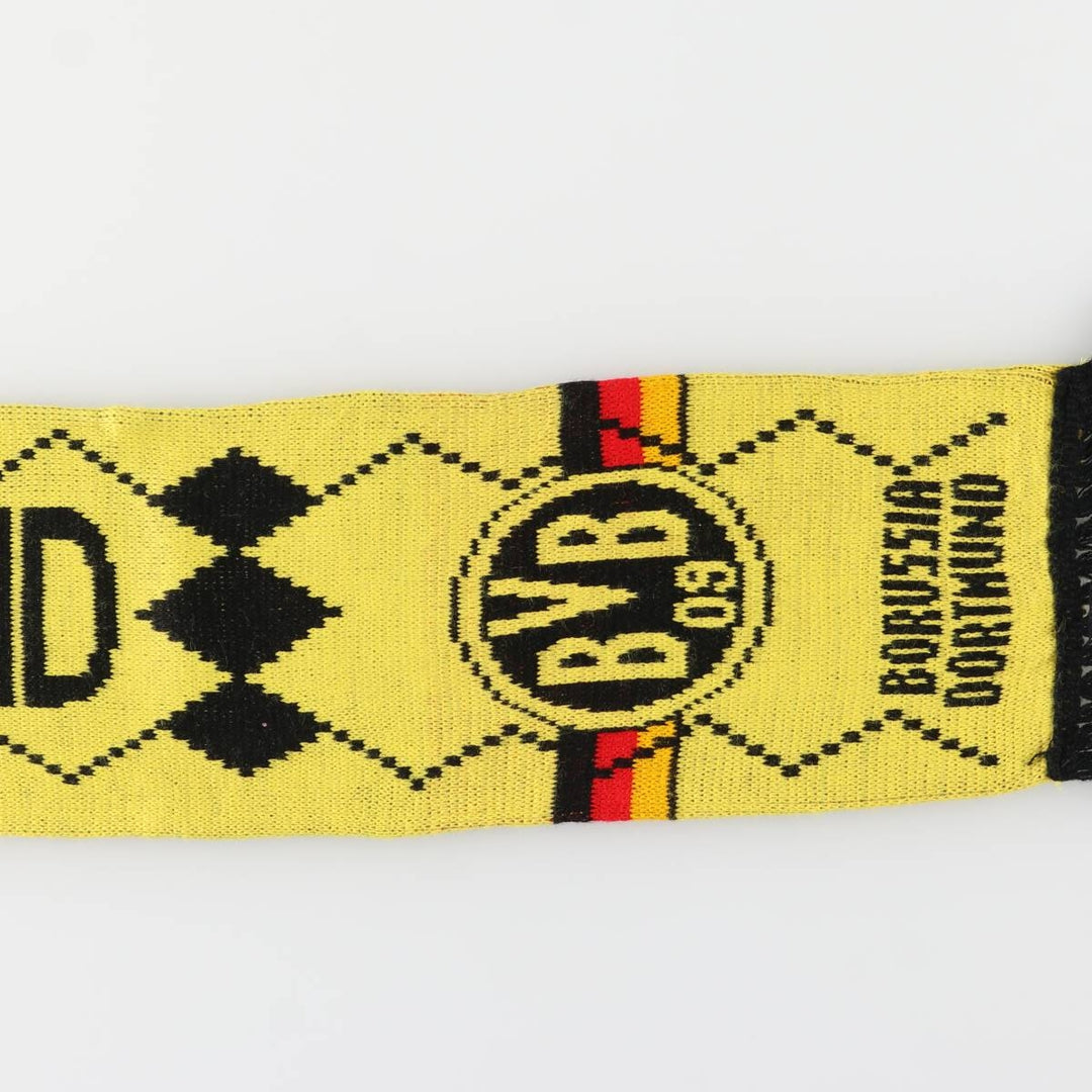 BUNDESLIGA BORUSSIA DORTMUND all-over print soccer scarf, made in the UK acrylic yellow type Vintage Second Hand