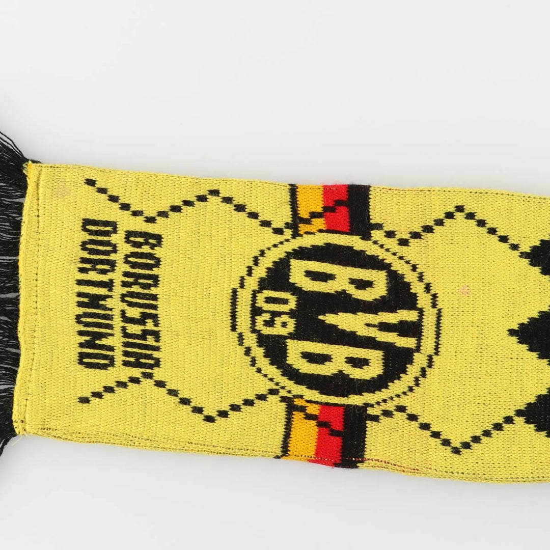 BUNDESLIGA BORUSSIA DORTMUND all-over print soccer scarf, made in the UK acrylic yellow type Vintage Second Hand