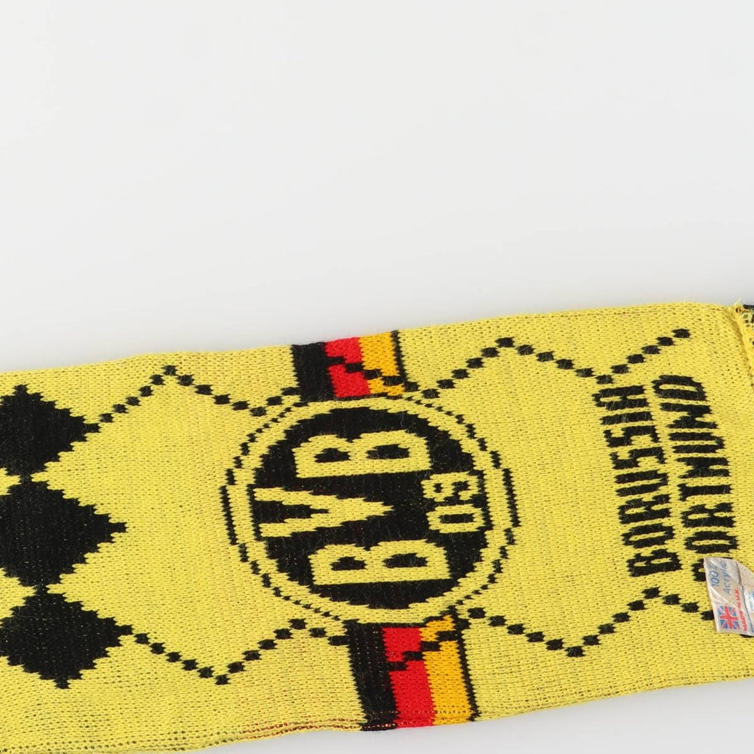 BUNDESLIGA BORUSSIA DORTMUND all-over print soccer scarf, made in the UK acrylic yellow type Vintage Second Hand
