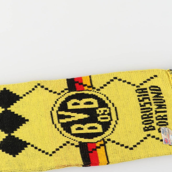 BUNDESLIGA BORUSSIA DORTMUND all-over print soccer scarf, made in the UK acrylic yellow type Vintage Second Hand