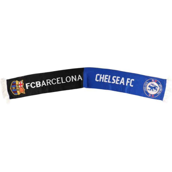 Champions League, La Liga, FC Barcelona, Premier League, Chelsea FC, all-over print soccer scarf, made in the UK acrylic blue type Vintage Second Hand