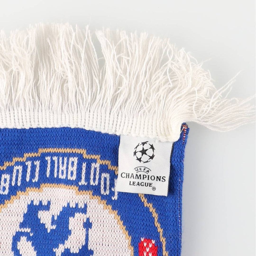 Champions League, La Liga, FC Barcelona, Premier League, Chelsea FC, all-over print soccer scarf, made in the UK acrylic blue type Vintage Second Hand