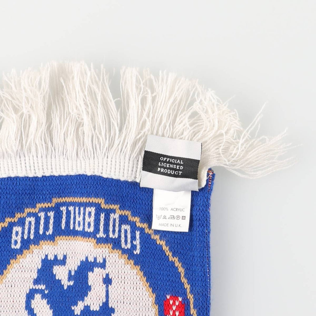 Champions League, La Liga, FC Barcelona, Premier League, Chelsea FC, all-over print soccer scarf, made in the UK acrylic blue type Vintage Second Hand