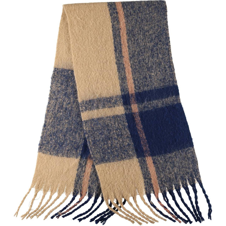 D and Y Check Pattern Acrylic Scarf acrylic Beige type Vintage Second Hand