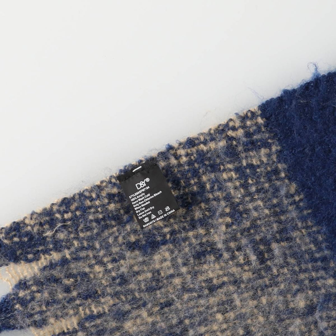 D and Y Check Pattern Acrylic Scarf acrylic Beige type Vintage Second Hand