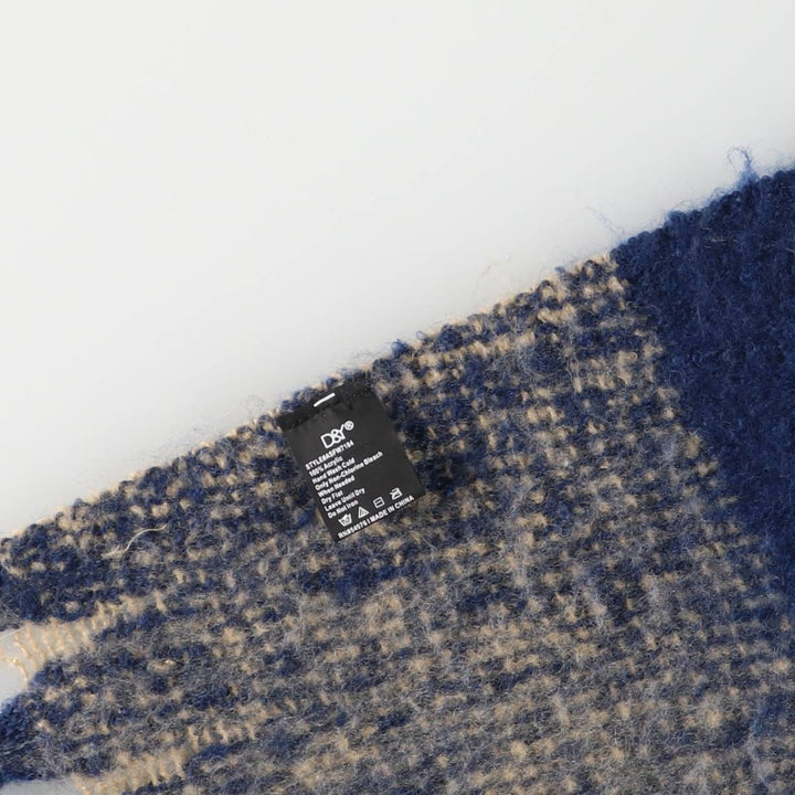 D and Y Check Pattern Acrylic Scarf acrylic Beige type Vintage Second Hand