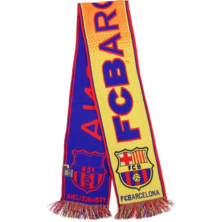 LA LIGA FC BARCELONA all-over print soccer scarf, made in Spain polyester yellow type Vintage Second Hand