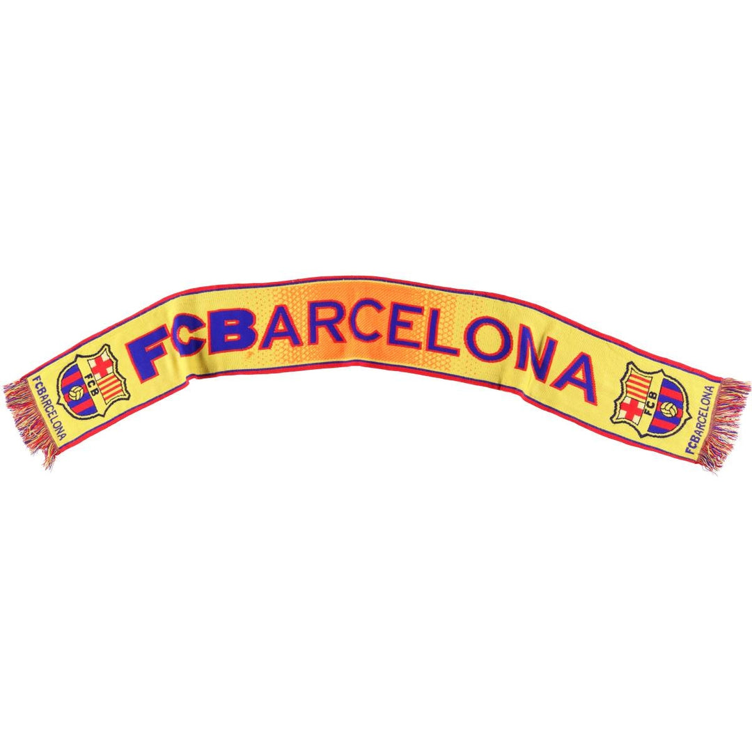 LA LIGA FC BARCELONA all-over print soccer scarf, made in Spain polyester yellow type Vintage Second Hand