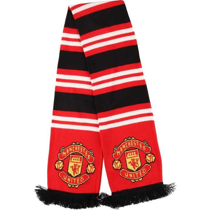 Premier League Manchester United FC striped soccer scarf, made in the UK acrylic red type Vintage Second Hand