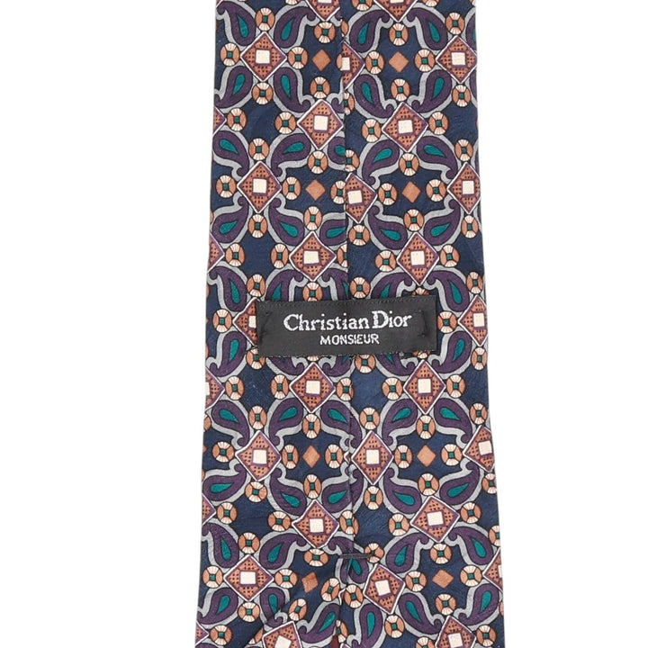 Christian Dior MONSIEUR all-over print tie, made in the USA silk navy blue type Vintage Second Hand