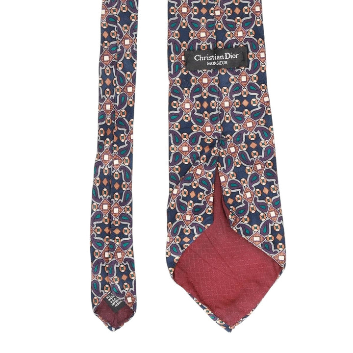 Christian Dior MONSIEUR all-over print tie, made in the USA silk navy blue type Vintage Second Hand