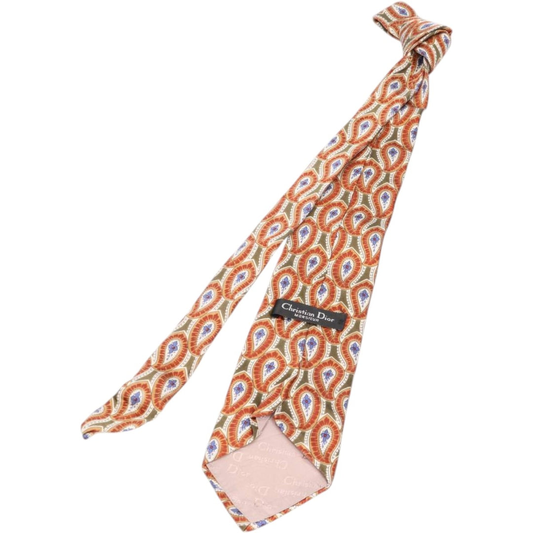 Christian Dior MONSIEUR all-over print tie, made in the USA silk brown type Vintage Second Hand
