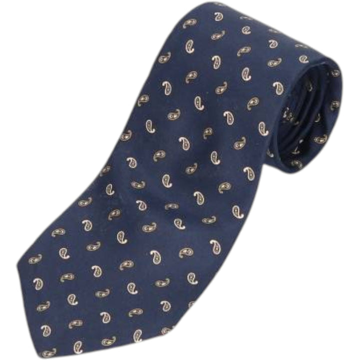 HARDY AMIES All-Over Paisley Pattern Tie silk navy blue type Vintage Second Hand
