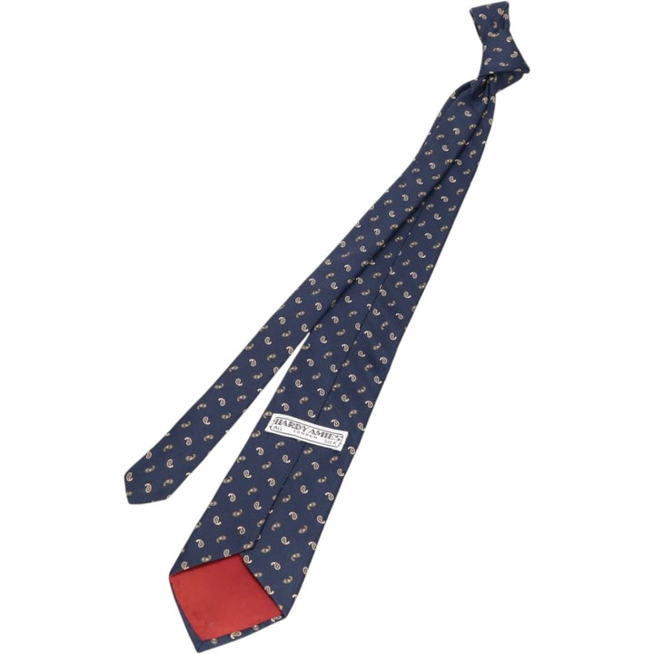 HARDY AMIES All-Over Paisley Pattern Tie silk navy blue type Vintage Second Hand