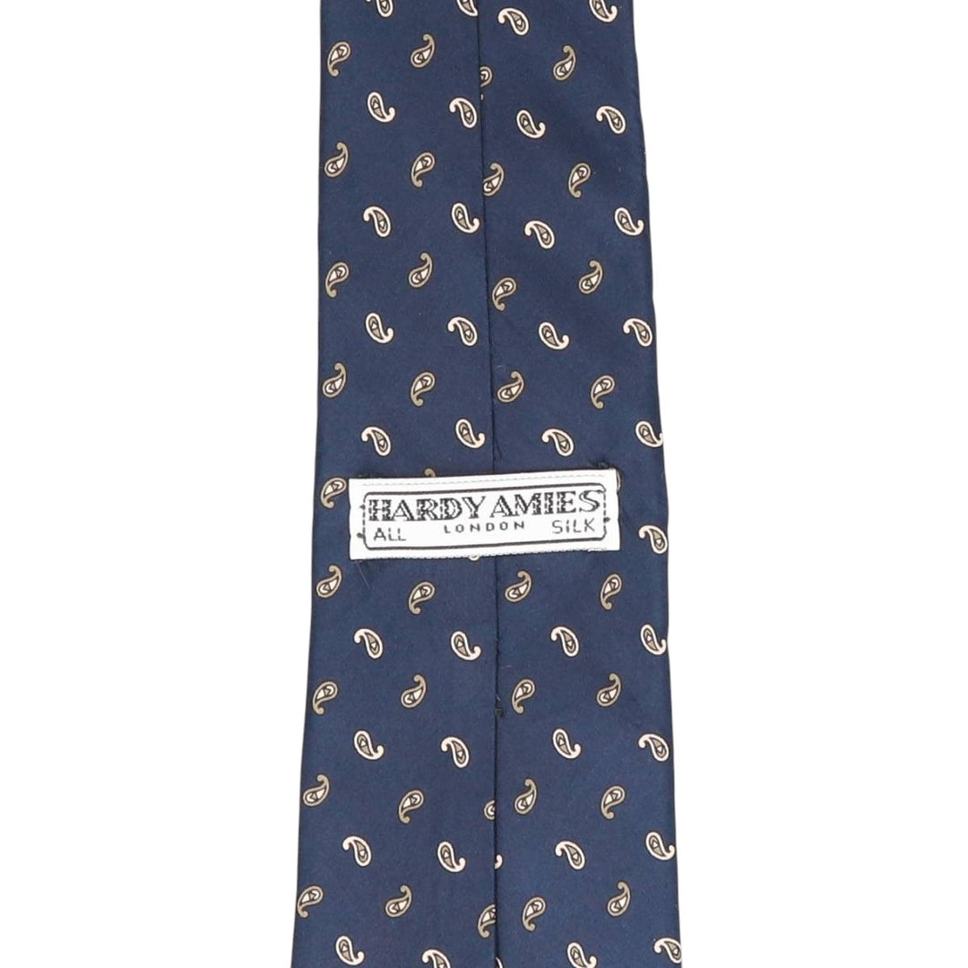 HARDY AMIES All-Over Paisley Pattern Tie silk navy blue type Vintage Second Hand