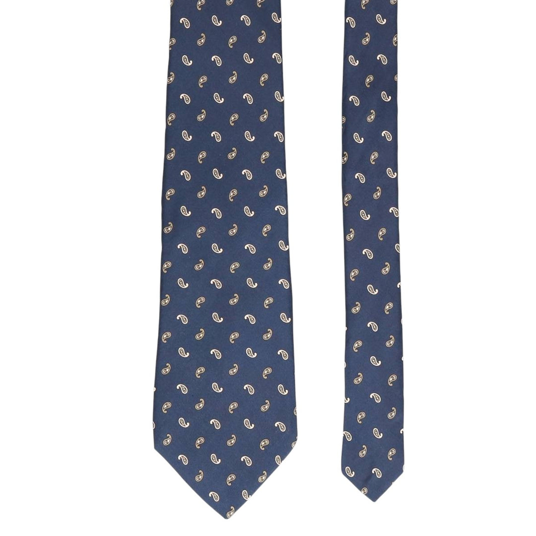 HARDY AMIES All-Over Paisley Pattern Tie silk navy blue type Vintage Second Hand