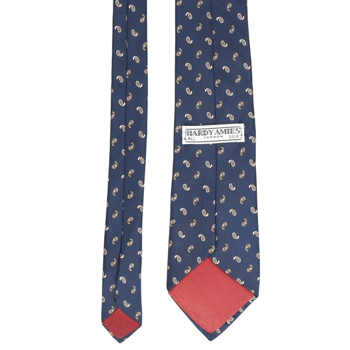 HARDY AMIES All-Over Paisley Pattern Tie silk navy blue type Vintage Second Hand