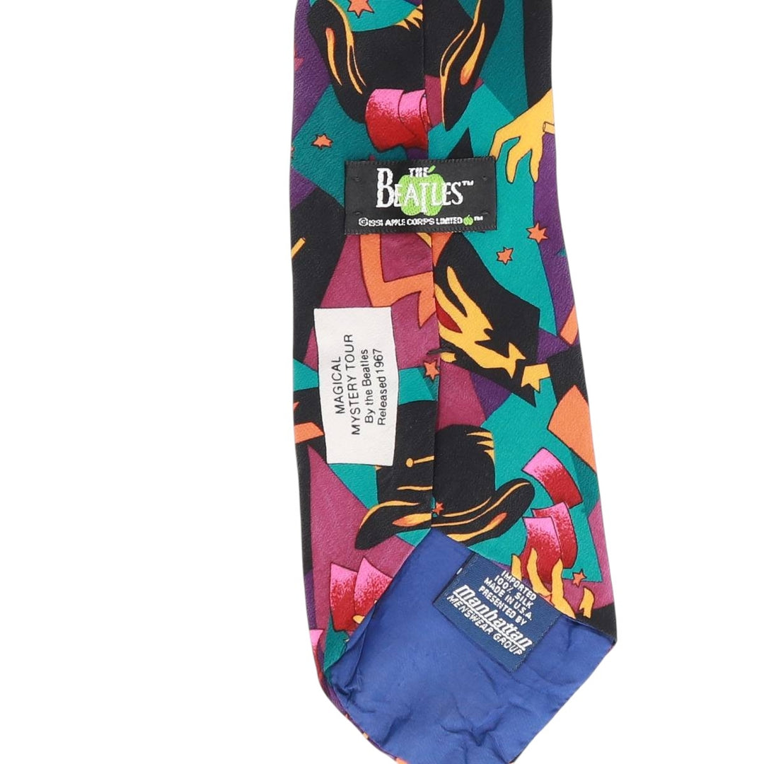 90'S Manhattan THE BEATLES Band All-Over Print Tie, Made in USA, Vintage silk purple type Vintage Second Hand