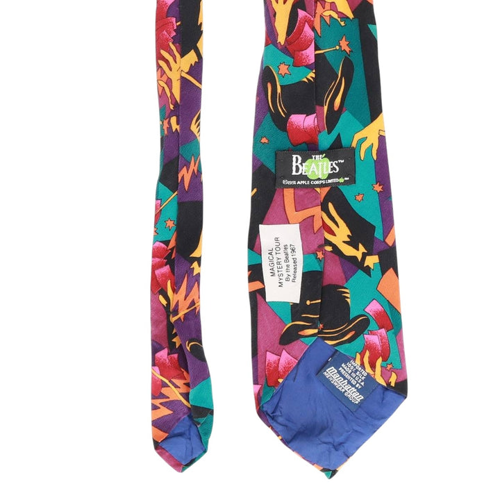 90'S Manhattan THE BEATLES Band All-Over Print Tie, Made in USA, Vintage silk purple type Vintage Second Hand