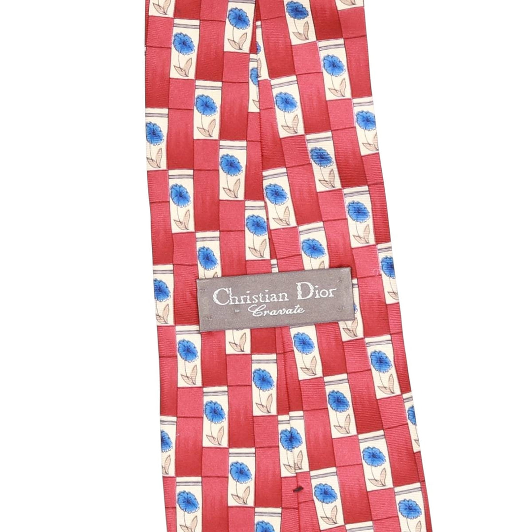 Christian Dior CRAVATE all-over floral print tie, made in Canada silk burgundy type Vintage Second Hand