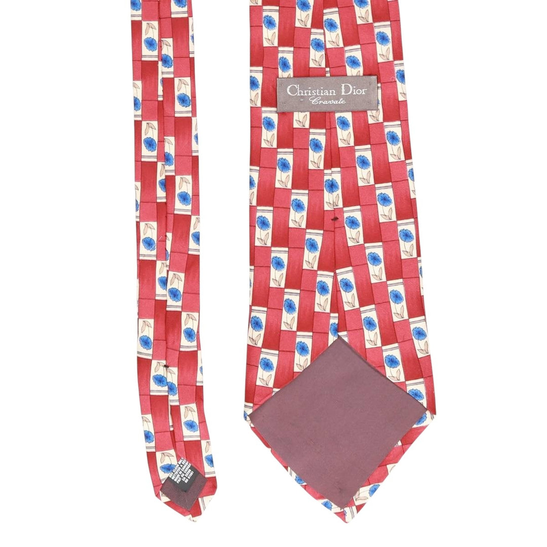 Christian Dior CRAVATE all-over floral print tie, made in Canada silk burgundy type Vintage Second Hand