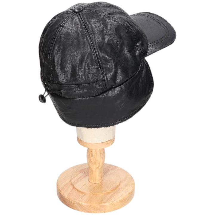 Earflap faux leather cap, one size fits most unclear black type Vintage Second Hand