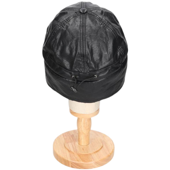 Earflap faux leather cap, one size fits most unclear black type Vintage Second Hand