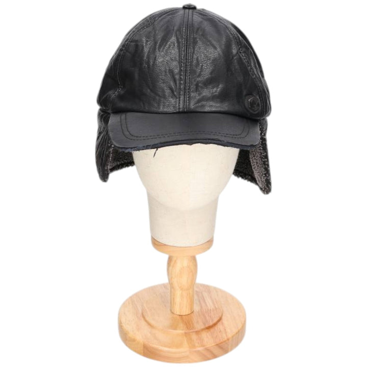 Earflap faux leather cap, one size fits most unclear black type Vintage Second Hand