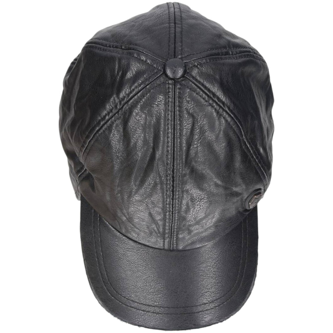 Earflap faux leather cap, one size fits most unclear black type Vintage Second Hand