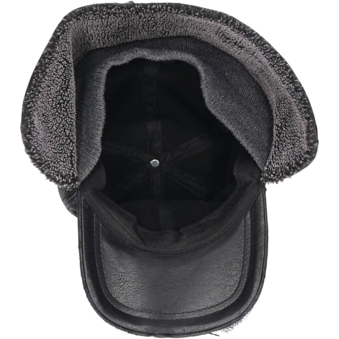 Earflap faux leather cap, one size fits most unclear black type Vintage Second Hand