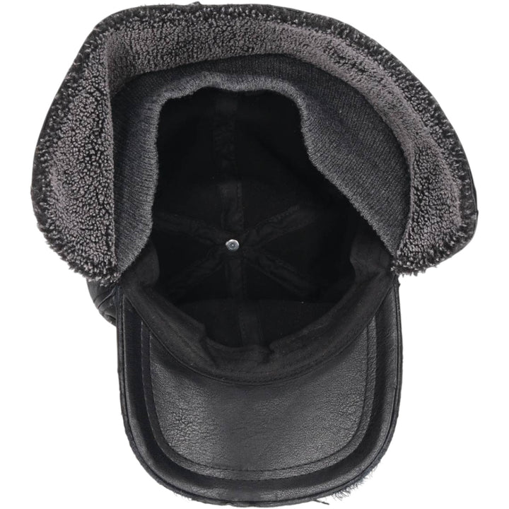 Earflap faux leather cap, one size fits most unclear black type Vintage Second Hand
