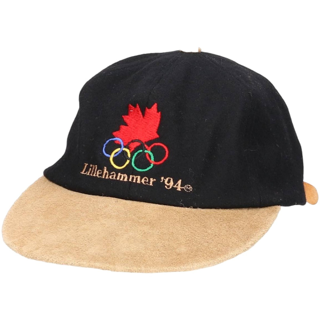 1994 KP CAPS Lillehammer Olympics Wool Two-Tone Leather Brim 6-Panel Cap (One Size Fits Most) wool black type Vintage Second Hand