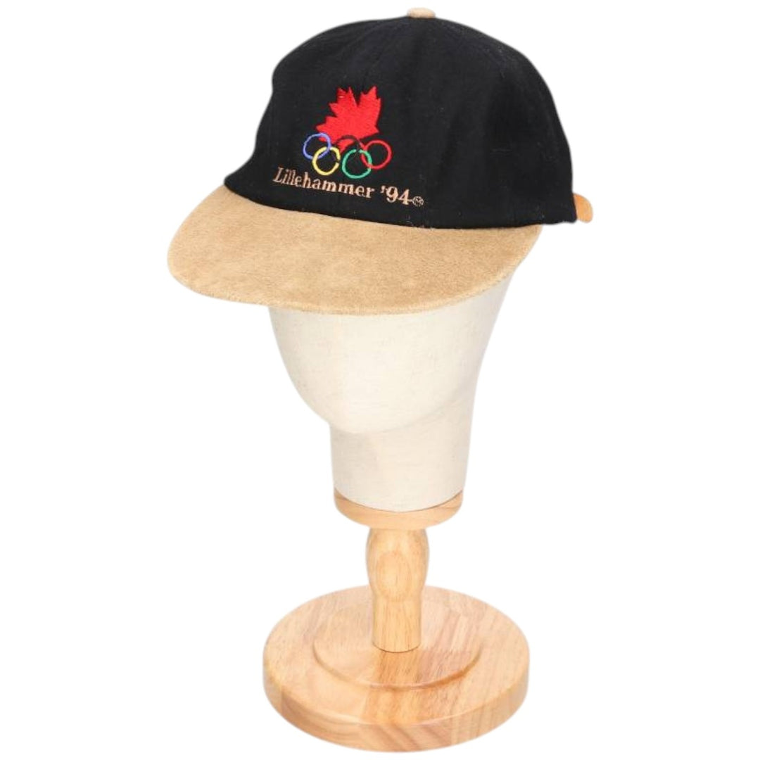 1994 KP CAPS Lillehammer Olympics Wool Two-Tone Leather Brim 6-Panel Cap (One Size Fits Most) wool black type Vintage Second Hand