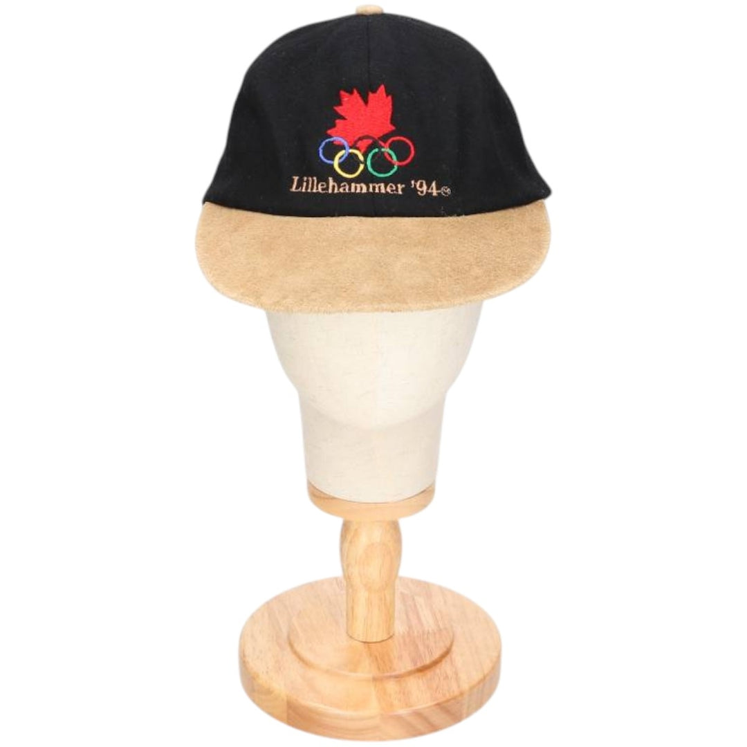 1994 KP CAPS Lillehammer Olympics Wool Two-Tone Leather Brim 6-Panel Cap (One Size Fits Most) wool black type Vintage Second Hand