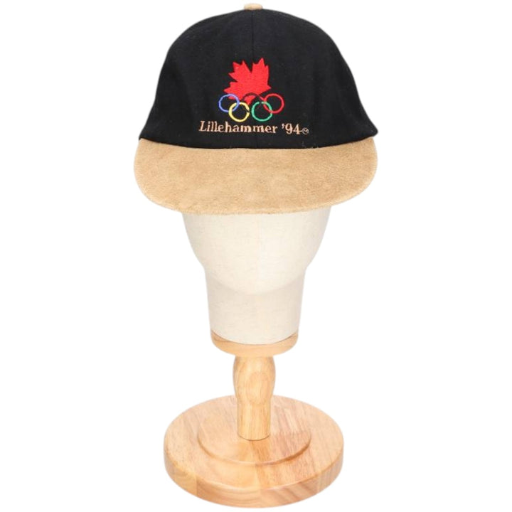 1994 KP CAPS Lillehammer Olympics Wool Two-Tone Leather Brim 6-Panel Cap (One Size Fits Most) wool black type Vintage Second Hand