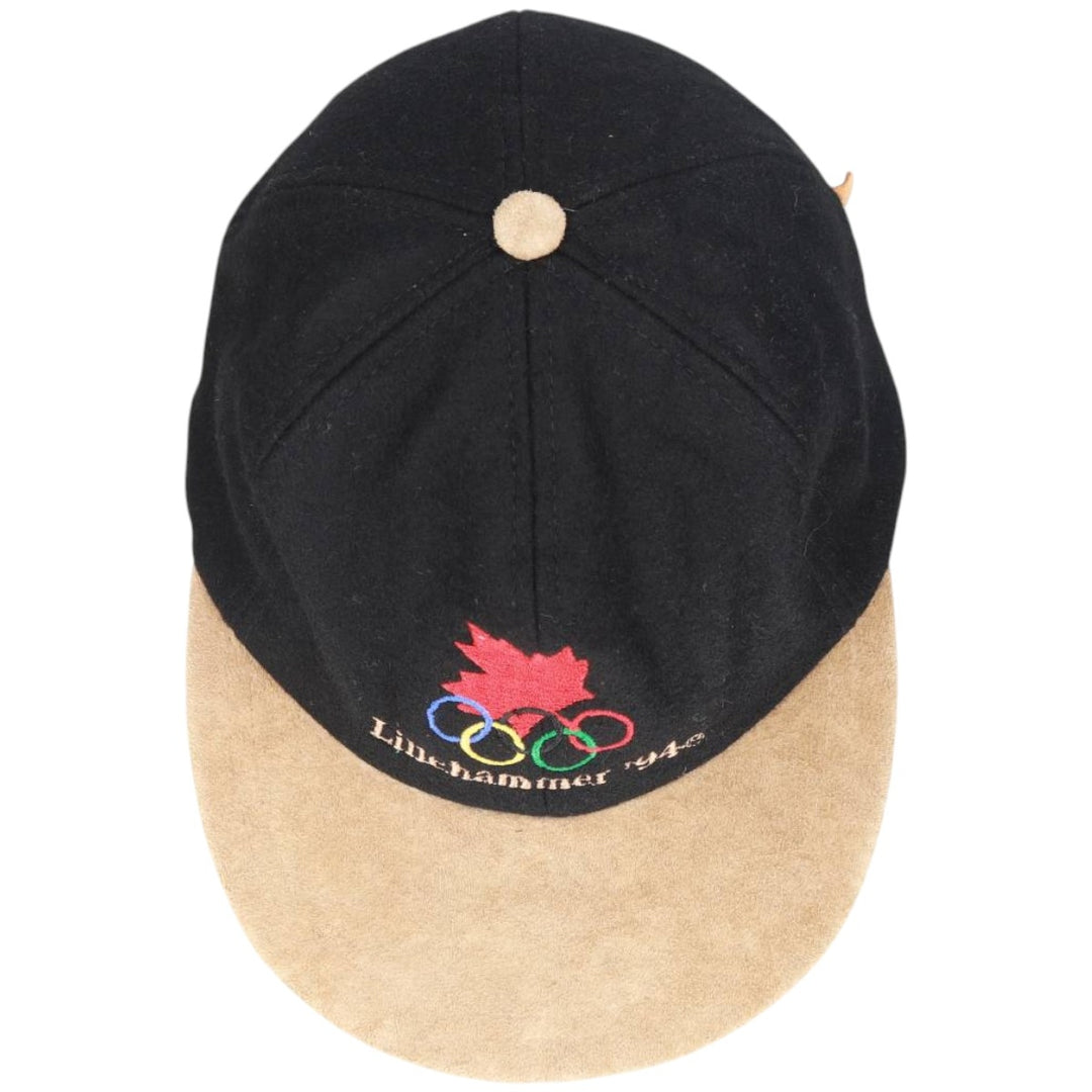 1994 KP CAPS Lillehammer Olympics Wool Two-Tone Leather Brim 6-Panel Cap (One Size Fits Most) wool black type Vintage Second Hand